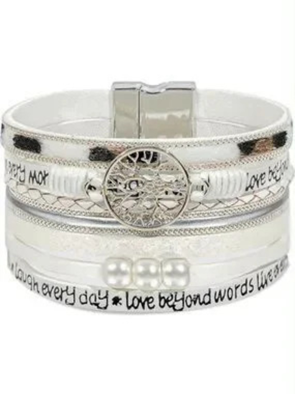 Anthropologie White Multi-Strand Tree of Life Wrap Bracelet with Pearl Accents